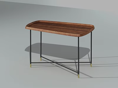 Modern Dark Wood Side Table With Black Metal Frame And Gold Legs 3d model