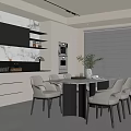 Modern Restaurant Interior With Dining Table Gray Chairs And Large Window Plant 3d model