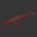 Blue Spotted Ichthyosaur Model With Open Mouth Long Body And Flippers On Dark Reflective Background