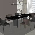 Modern Dining Table Set With Marble Top And Leather Chairs In Interior Design 3d model