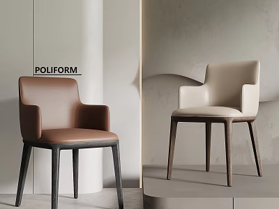 Modern Minimalist Leather Dining Chairs In Brown And Beige With Wooden Legs 3d model