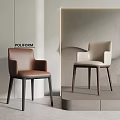 Modern Minimalist Leather Dining Chairs In Brown And Beige With Wooden Legs