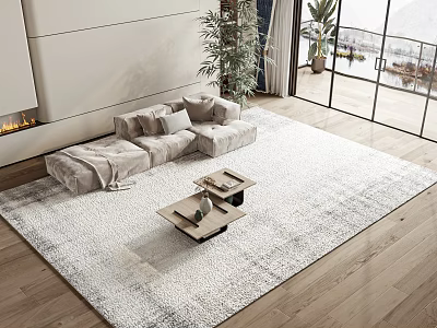 Modern Living Room Sofa And Coffee Table Set With Soft Rug And Indoor Plant 3d model