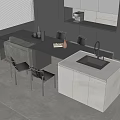 Modern Open Kitchen Interior Featuring Sleek Bar Counter Black Chairs And Cabinetry 3d model