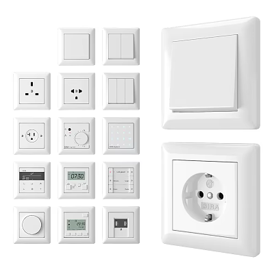 Modern White Switch Panels with Various Socket and Control Designs for Home Use 3d model
