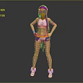 Stylish Game and Movie Character With Blue Hair White Top Blue Shorts And Colorful Shoes