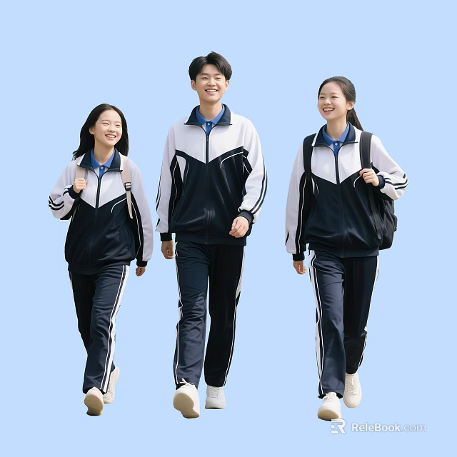 Group of Teenage Students Wearing School Uniforms Walking Together With Backpacks 3d model 