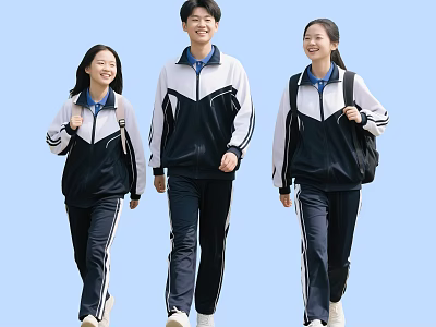 Group of Teenage Students Wearing School Uniforms Walking Together With Backpacks 3d model