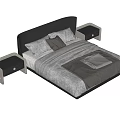 Modern Double Bed With Black Leather Headboard Gray Bedding And Side Tables 3d model
