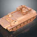 Detailed 3D Rendered Golden Tank Model With Tracks Turret And Top Equipment