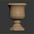 Decorative Carved Vase With Copper Color Octagonal Base And Intricate Patterns