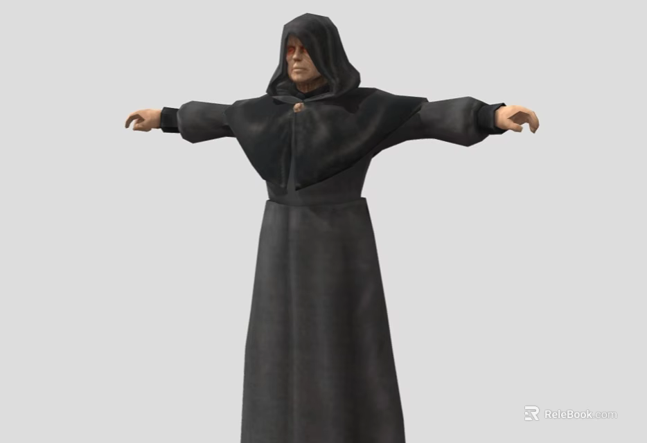 A Man Wearing Black Hooded Robe With Arms Outstretched Standing Isolated On Gray Background 3d model 