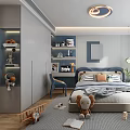 Modern Kids Bedroom With Toys Study Desk And Large Window