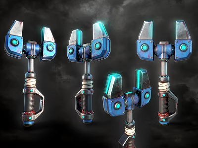 Futuristic Blue Glowing Metallic Hammers With Sci Fi Design And Glowing Accents 3d model