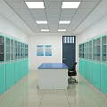 Modern Laboratory Classroom With Neat Tables And Chairs Educational Charts Blue Screen And Ceiling Lights