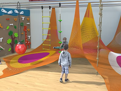 Kindergarten Indoor Play Area Where Children Play With Climbing Wall Colorful Nets And Ladders 3d model