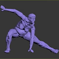 Game and Movie Character 3D Model in Purple Dynamic Pose With Extended Arm