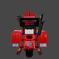 Red Police Motorcycle With Emergency Lights Storage Compartments And POLICE Markings