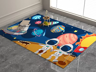 Square Carpet with Space Theme Cartoon Astronauts Planets and Stars for Kids Room 3d model