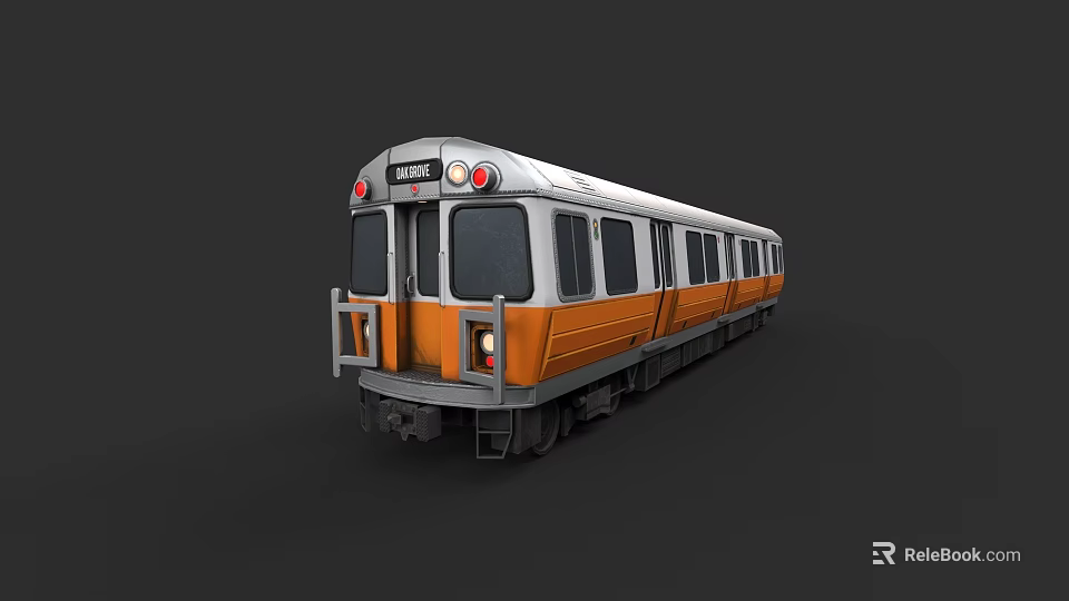 Modern Orange and White Subway Train with Multiple Windows and Passenger Doors 3d model 