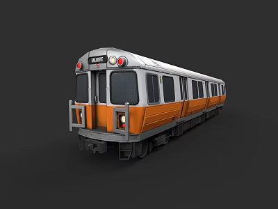 Modern Orange and White Subway Train with Multiple Windows and Passenger Doors 3d model