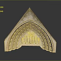 Decorative Wooden Carving Piece With Triangular Gothic Style Floral Patterns And Figural Reliefs