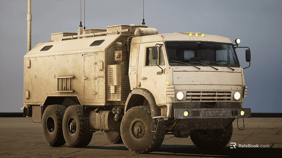 White Heavy Duty Utility Vehicle With Large Tires Antennas And Sturdy Body 3d model 