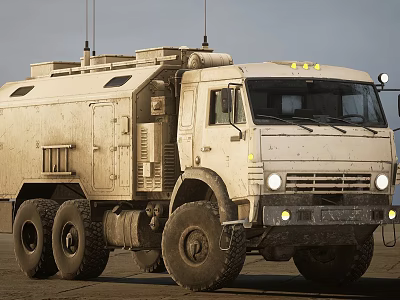 White Heavy Duty Utility Vehicle With Large Tires Antennas And Sturdy Body 3d model