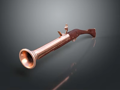 Vintage Copper Weapon With Flared Muzzle Polished Surface Wooden Stock And Metal Parts 3d model
