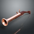 Vintage Copper Weapon With Flared Muzzle Polished Surface Wooden Stock And Metal Parts