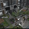 Chinese Style Villa Courtyard Garden Landscape With Green Plants Stone Path And Archway