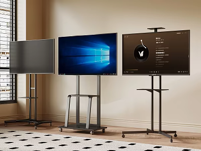 Three Modern TVs on Mobile Stands with Display Screens and Different Interfaces 3d model