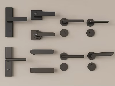 Various Stylish Black Door Handles With Modern Designs And Different Shapes 3d model