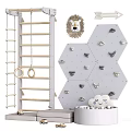 Indoor Kids Play Equipment With Climbing Ladder Gym Rings Rock Wall Decorative Lion And Sheep Plush