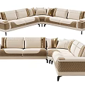 Stylish Modern Casual Sofa Set With Beige Fabric Plush Cushions And Modular Design