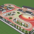 Modern Traditional School Building Design With Red Curved Structure Green Lawns And Courtyards