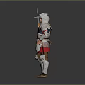 Game and Movie Character in Silver Armor Holding Spear with Red Pants and Helmet