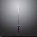 Traditional Weapon Sword With Red Hilt Blue Guard And Slender Blade