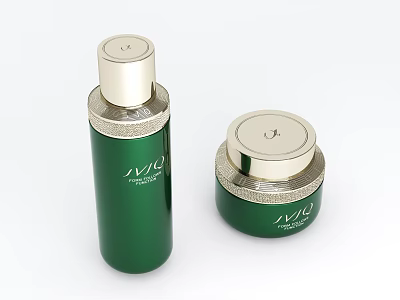NOA Paris Perfume Cosmetics Green Spray Bottle And Jar With Silver Lids Elegant Design 3d model