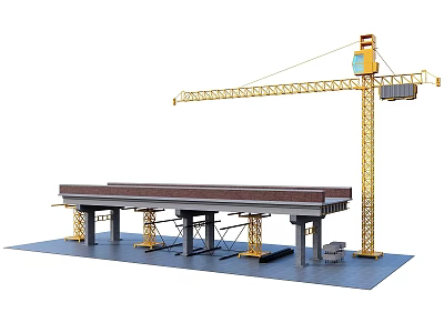 Construction Site Building Components With Tower Crane Bridge Structure Support Columns And Platforms 3d model