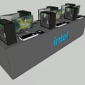 Modern Computer Exhibition Stand With Multiple PCs Monitors Intel Logo And LED Lights 3d model
