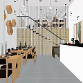 Simple Style Chinese Restaurant Interior With Dining Tables Chairs And Pendant Lights