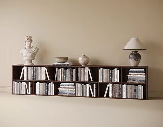 Modern Low Bookcase Decorative Cabinet Table Lamp Book Ornaments 3d model