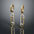 Fashionable Elegant Golden Hexagon Shape Earrings Adorned With Sparkling Diamonds Modern Design