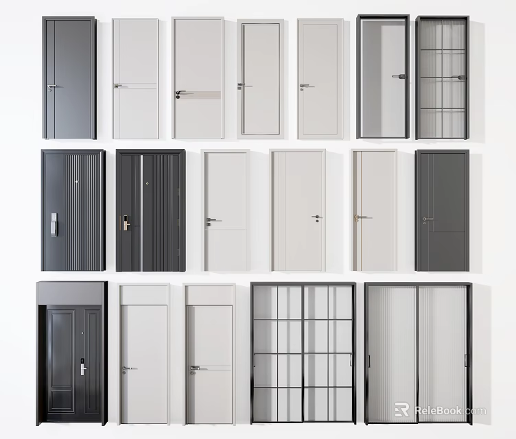 Various Modern Hinged Doors With Different Designs And Color Options For Home 3d model