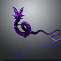 Purple Snake With Cat Ears Glowing Blue Tail Shiny Scales Fantasy 3D Render