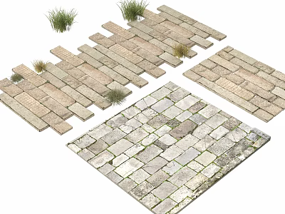 Natural Stone and Wooden Paving Design With Patterned Tiles Interlocking Patterns And Grass Accents 3d model