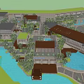Scenic Clubhouse Featuring Modern Buildings Water Ponds Lush Palm Trees and Courtyard