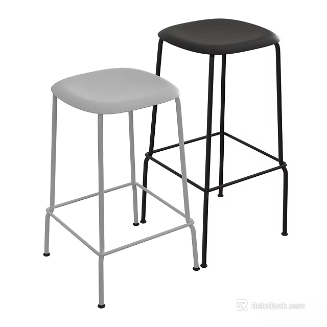 Two Modern Gray And Black Metal Frame Bar Stools With Simple Design 3d model 