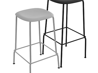 Two Modern Gray And Black Metal Frame Bar Stools With Simple Design 3d model